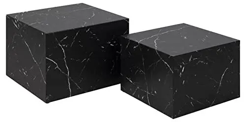 Produktbild: AC Design Furniture Dicte quadratischer Couchtisch 2er-Set, Schwarz mit Marmoroptik, Eleganter Wohnzimmertisch, Beistelltisch für Wohnzimmer, B: 58 x H: 40 x T: 58 cm und B: 50 x H: 33 x T: 50 cm