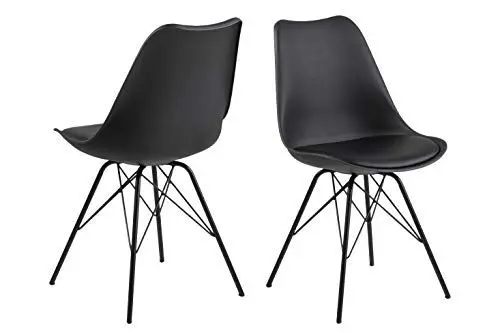 Produktbild: AC Design Furniture Emanuel Esszimmerstühle 2er Set, B: 48,5 x H: 85,5 x T: 54 cm, Schwarz/Schwarz, PU/Metall, 2 Stk