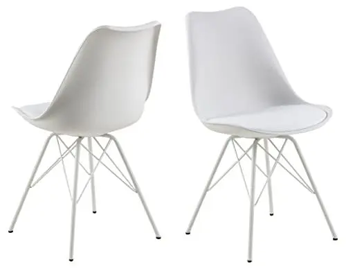Produktbild: AC Design Furniture Emanuel Esszimmerstühle 2er Set, B: 48,5 x H: 85,5 x T: 54 cm, Weiß/Weiß, PU/Metall, 2 Stk