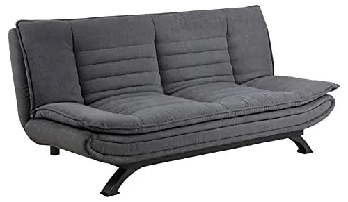 Produktbild: AC Design Furniture Jasper Bettcouch Dunkelgrau/Schwarz, Schlafsofa mit 3 Liegepositionen, Moderner 3-Sitzer Ohne Armlehne, Gepolstert mit Schwarzen Metallbeinen, L: 196 x H: 91 x T: 98 cm