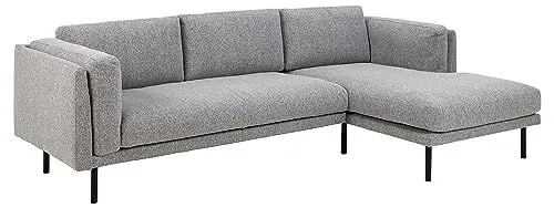 Produktbild: AC Design Furniture Leman 2,5 Sitzer mit Chaise Longue und 3 Kissen, Ecksofa mit Grauem Bouclé Bezug und Schwarzen Metallbeinen, B: 260 x H: 82 x T: 150 cm