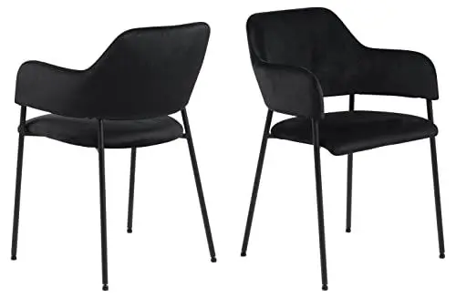 Produktbild: AC Design Furniture Lisette Esszimmerstühle mit Rückenlehne, 2er-Set, Gepolsterter Esszimmerstuhl, Schwarz Gepolsterter Stoffsitz mit Schwarzen Metallbeinen, Home-Office-Schreibtischstuhl ohne Rollen