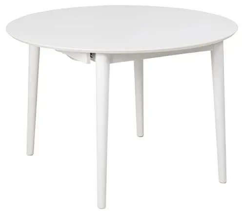 Produktbild: AC Design Furniture Monty Ausziehbarer Esstisch für 6 Personen, Runde Tischplatte in Weiß mit Runden Beinen, Küchentisch mit Ausziehplatte, Ø: 115 x H: 75 cm