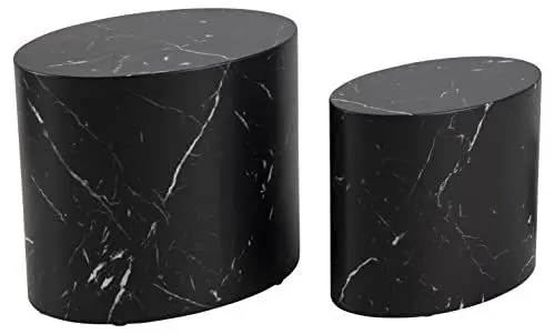 Produktbild: AC Design Furniture Rico Couchtisch in Schwarze Marmoroptik 2er Set, Platzsparende Ovale Beistelltische für das Wohnzimmer, Moderne Satztische, B: 48 x H: 40 x T: 33 cm und B: 40 x H: 33 x T: 24,5 cm