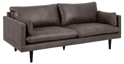Produktbild: AC Design Furniture Sune 3-Sitzer in Anthrazit, Polstersofa in Lederoptik mit 2 Kissen und Schwarzen Holzbeinen, B: 200 x H: 83 x T: 82 cm