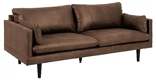 Produktbild: AC Design Furniture Sune 3-Sitzer in Braun, Polstersofa in Lederoptik mit 2 Kissen und Schwarzen Metallbeinen, B: 200 x H: 83 x T: 82 cm