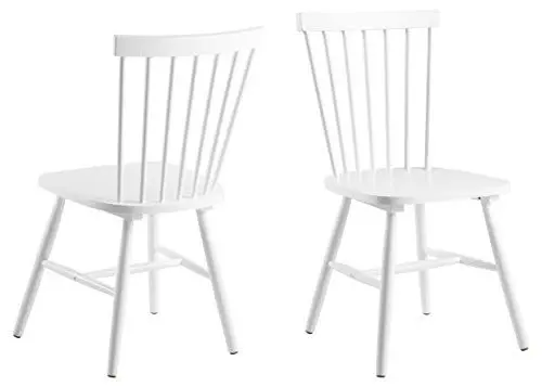 Produktbild: AC Design Furniture Susanne Esszimmerstühle 2er Set, Weiße Küchenstühle, Lackierte Holzstühle aus Birke, Stühle mit Hoher Rückenlehne und Vertikalen Latten, Esszimmermöbel im Skandinavischen Stil