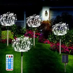 Produktbild: AcaJoe Solar Gartenleuchten für den Außenbereich 4er-Pack 480 LED Feuerwerk Landschaftspfad Solarbetriebene Lichterkette wasserdicht 8 modi mit Fernbedienung für Weihnachtsfeier (Warmweiß)