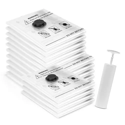 Produktbild: Accenter Vakuumbeutel für Kleidung 14er Set Vakuumierbeutel Kleidung schützt vor Staub und Feuchtigkeit Vacuum Bags for Clothing spart bis zu 80% Platz Vakuumbeutel Groß