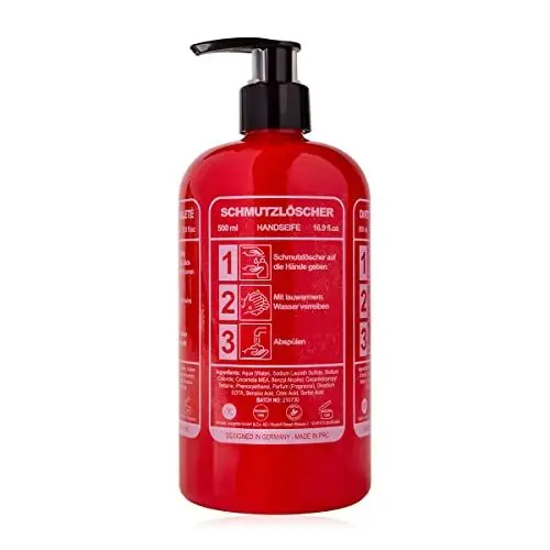 Produktbild: Accentra Handseife SCHMUTZLÖSCHER in Flasche in Feuerlöscher-Optik, 500ml Handseife im Pumpspender, Flüssigseife, Musk-Duft