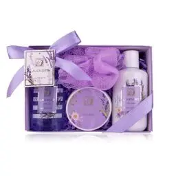 Produktbild: Accentra – Duschset Frauen Geschenkset LAVENDEL in schöner Geschenkbox – 4-teiliges Pflegeset mit Duschgel, Bodylotion, Körperbutter und Netzschwamm – Geschenk Set zum Valentinstag & Muttertag
