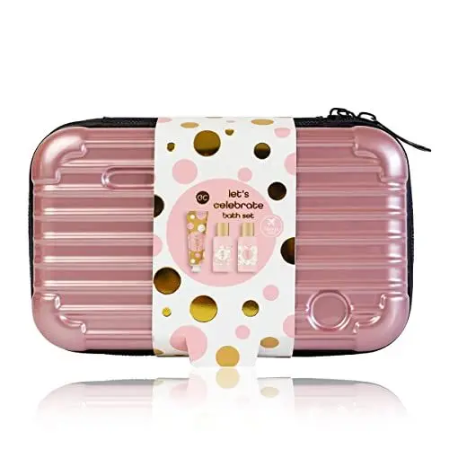 Produktbild: accentra - Let's celebrate Geschenkset Frauen in Hardcase Etui - Bade- & Duschset mit Tea Rose & Velvet inkl. Duschgel, Bodylotion & Shampoo - 3-Teiliges Wellness Reiseset für Damen & Mädchen