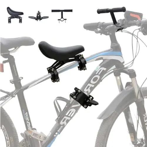 Produktbild: Accmuzzy Kindersitz Fahrrad Vorne, Fahrradsitz Kinder Vorne aus Kohlenstoffstahl mit Lenker und Pedalen, Abnehmbarer Mountainbike Kindersitz für 2-7 Jahre