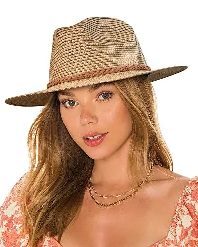 Produktbild: accsa Damen Panama Strohhut Verstellbarer Fedora Sonnenhut aus Stroh Unisex Panama Hut mit Flechtband UPF 50+ Strand Sommerhut mit Breite Krempe (Braun-M)