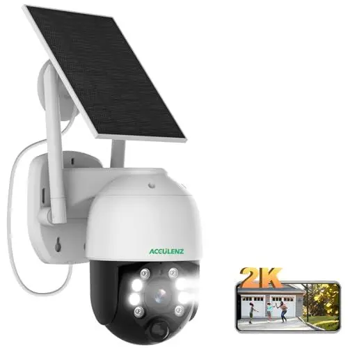 Produktbild: ACCULENZ 4MP Überwachungskamera Aussen Akku, 360° WLAN IP Kamera Outdoor mit Solar Panel, Farbnachtsicht, KI-Erkennung, Zeitraffer, Alarmanlage, 2,4GHz WiFi, BD4