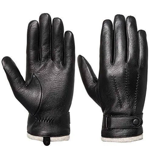Produktbild: Acdyion Herren Winter Lederhandschuhe Touchscreen geeignet Wollfutter Handschuhe aus Echtleder, Schwarz, (S)