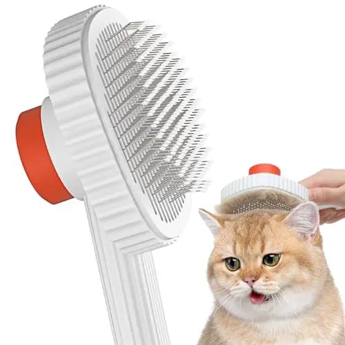 Produktbild: ACE2ACE Katzenbürste, Katzenbürste Langhaar und Katzenbürste kurzhaar, Selbstreinigende Katzenhaarbürste von der Bürste mit Einem Knopf, für Losem Fell, Matten, Weiß