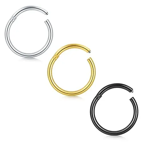 Produktbild: AceFun 18g 20g Nasenpiercing Ring 0,8 mm 1,0 mm Segmentring Clicker Piercing Nase Septum Ohr Helix Tragus Innendurchmesser 6/7/8/9/10mm Silber-Schwarz-Gold