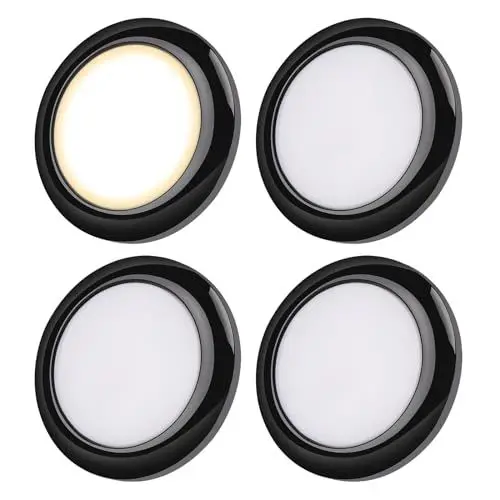 Produktbild: acegoo 12V LED Lampen Wohnmobil Deckenleuchte CRI92 für Boot Camper Yacht Wohnwagen Unterbauleuchte, PC-Material Dimmbar Aufbauleuchte 4Pcs (Schwarz,5000K)