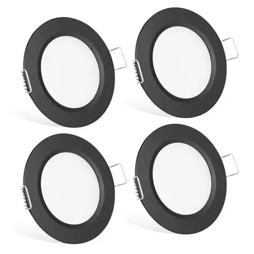 Produktbild: acegoo 4 x LED Einbaustrahler 12V Spots Ultra Flach 2,5W Einbauleuchten Loch 57-64mm 215lm CRI 93 Dimmbar Einbauspots für Boot Wohnmobil Camper Bad Möbel Schrank, 3000K Schwarz