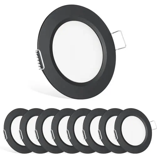 Produktbild: acegoo 8er Set LED Einbaustrahler 12V Spot Downlight Flach Lampe für Wohnmobil Boot Wohnwagen Küche Bad Möbel Schrank Einbauleuchte, Loch 57-64mm CRI 93 Schwarz 3000K