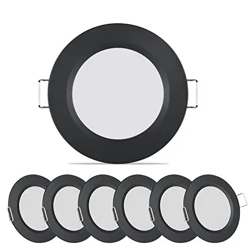 Produktbild: acegoo DC 12V Einbaustrahler 3000K LED Spot Einbauleuchte Flach Deckenleuchte Downlight 6 Stück für Boot Wohnmobil Möbel Küche Bad, Aluminium Warmes Licht(Schwarz)
