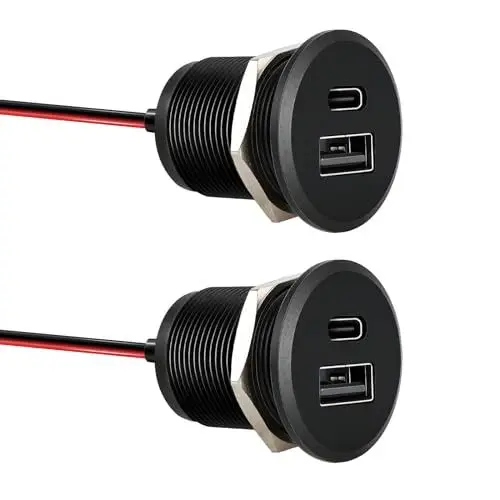 Produktbild: acegoo USB C Steckdose 12V Wohnmobil Ladegerät Vollaluminium, Typ C USB Anschluss PD3.0 QC3.0 KFZ Buchse Dose Einbau Adapter Zigarettenanzünder für Camper Auto Boot LKW Wohnwagen (kleines Panel*2)