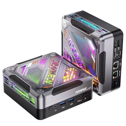 Produktbild: ACEMAGIC Cyberpunk RGB AI Mini PC Gaming AMD Ryzen 7 8845HS (bis zu 5,1 GHz), 32GB DDR5 1024GB (1TB) NVME PCIE 4.0 SSD Micro Desktop Computer| AMD Radeon 780M | BT5.2 | Wi-Fi 6| 8K|Doppellüfter