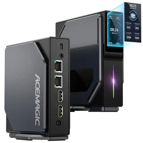 Produktbild: ACEMAGIC S1 LCD Mini PC Ιntel Alder Lake-N95(bis zu 3,4GHz), 16GB DDR4 512GB M.2 NVMe SSD Vertikaler Mini Computer mit RGB-Licht, 4K UHD/Dual LAN für Heim/Büro