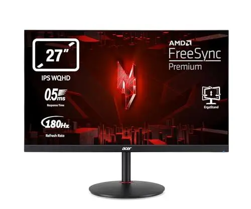 Produktbild: Acer Nitro XV271UM3 Gaming Monitor 27 Zoll (69 cm Bildschirm) WQHD, 180Hz DP, 144Hz HDMI, 1ms (GTG), 2xHDMI 2.0, DP 1.2, höhenverstellbar, drehbar, FreeSync Premium, Schwarz