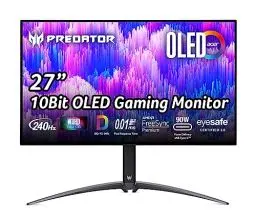 Produktbild: Acer Predator X27U Gaming Monitor 27 Zoll (69 cm Bildschirm) WQHD, 240Hz DP/Type-C, 144Hz HDMI, 0.03ms (GTG), 2xHDMI 2.0, DP 1.4, höhenverstellbar, drehbar, FreeSync Premium, Schwarz