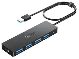 Produktbild: acer USB 3.0 HUB mit USB-C-Stromversorgung, Ultra Slim USB Verteiler 4 Ports Multiport Adapter für PC, Laptop, Tastatur, Maus, HDD, MacBook Pro/Air, iMac, Surface Pro, macOS, Windows, Linux usw.- 60cm