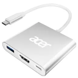 Produktbild: acer USB C HDMI Adapter Multiport, 4K USB C auf HDMI Adapter mit PD 100W, USB 3.0 5Gbps Datenport, USB C Adapter kompatibel mit MacBook Pro/Air, Laptop, Tablets, iPhone 15/16 Serie – Silber