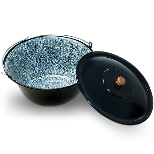 Produktbild: acerto 31172 - Robuster Gulaschkessel für Lagerfeuer und Grill | Emaille Topf für Feuerstellen | Gulaschkessel 14 Liter | Topf für Schwenkgrill oder Feuerschale