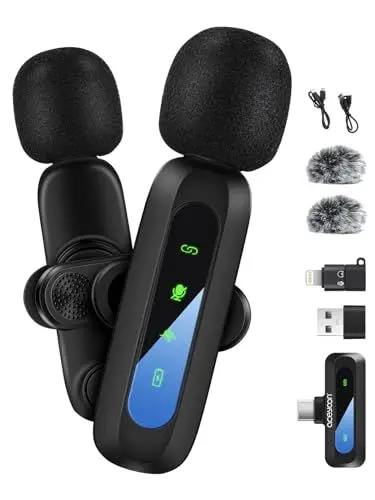 Produktbild: aceyoon Lavalier Mikrofon, 3 in 1 Ansteckmikrofon Kabellos für iPhone Android iPad Kamera Laptop Plug und Play Wireless Mikrofon Rauschunterdrückung Stummschaltung für Live Videoaufzeichnung Vlog
