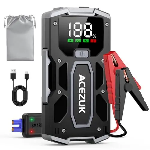Produktbild: ACEZUK Starthilfe Powerbank 3000A 12V (Bis Zu 7,0L Benzin Oder 5,5L Diesel) Auto Starthilfe mit LED-Taschenlampe, großen Bildschirm, Jumper Bildschirm, Autobatterie Booster für SUV Motorrad Rasenmäher