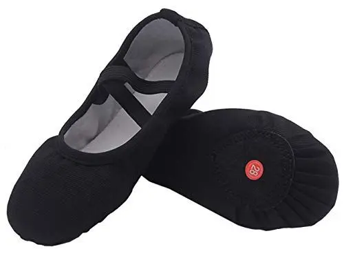 Produktbild: Acfoda Leinwand Ballettschuhe Mädchen Flache Ballettschläppchen Kinder Leicht Weich Schläppchen Ballerinas Tanz Gymnastik Schuhe mit Geteilter Ledersohle Schwarz Gr.37
