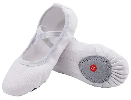 Produktbild: Acfoda Leinwand Ballettschuhe Mädchen mit Geteilter Ledersohle Flache Verstellbar Ballett Schläppchen Kinder Leicht Weich Ballerinas Tanz Gymnastik Schuhe Weiß Gr.34