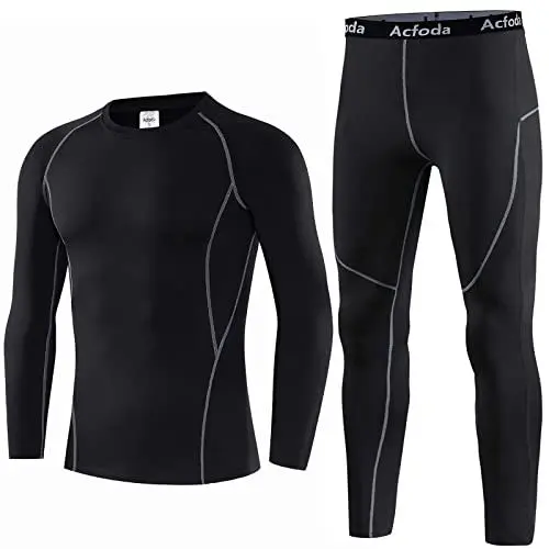 Produktbild: Acfoda Skiunterwäsche Herren Set Thermo Unterwäsche Männer Winter Motorrad Funktionsunterwäsche Warm Funktionswäsche Ski Thermowäsche Atmungsaktiv Lange Thermounterhemd Thermounterhose Schwarz XL