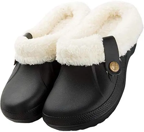 Produktbild: Acfoda Winter Garten Clogs Damen Gefüttert Schlappen mit Lammfell Plüsch Hausschuhe Kinder Kuschel Pantoffeln Flauschige Warm Indoor Slippers Mädchen Jungen Schwarz Gr.37/38