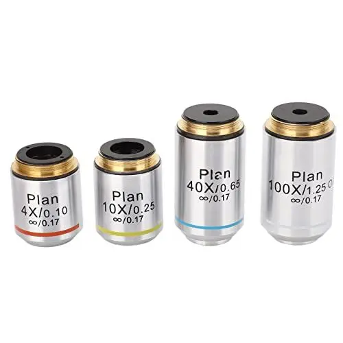 Produktbild: Achromatische Premium-Objektivlinse mit Größerer Blende und Weitem Sichtfeld für Professionelle Biologische Mikroskope, 4X, 10X, 40X, 100X, Universelles 20,2-mm-RMS-Gewinde,