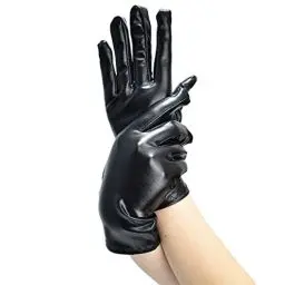 Produktbild: Achsoo Kurze Handschuhe für Damen Handgelenklange Handschuhe Braut Kostüm Halloween Kostüm Hochzeit (Black(Patent Leather))
