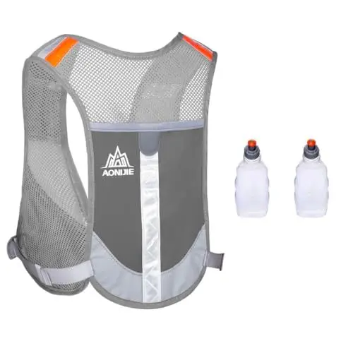Produktbild: Achsoo Reflektierender Trinkrucksack Leichter Trinkweste Trail Marathoner Running Race Rucksack Leichte Herren und Damen Hydration Pack (Grau + Zwei 250ml Flaschen)