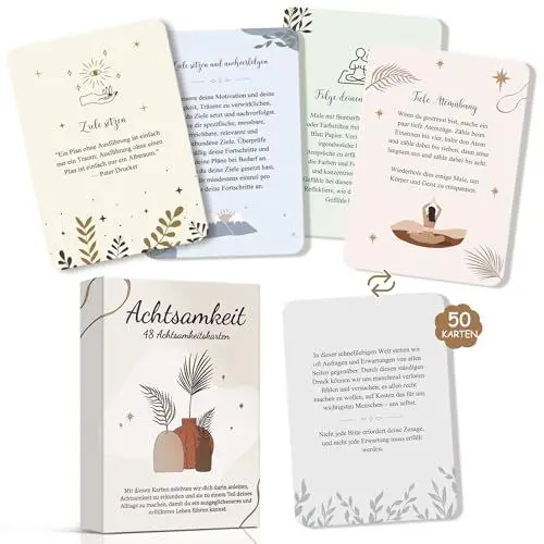 Produktbild: Achtsamkeitskarten Erwachsene 50 Affirmationskarten mit Geschenkbox | Positive Affirmationen, Übungen | Selfcare, Mutmacher, Selbstliebe,Motivation, Gute Laune, Glück, Dankbarkeit Achtsamkeit Geschenk