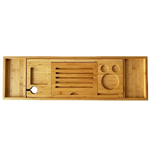 Produktbild: ACiyD Ausziehbares Badewannen-Tablett aus Holz, Bad-Organizer, Badezimmer-Buch, Wein-Tablet-Halter, Leseregal, Badewannen-Tablett