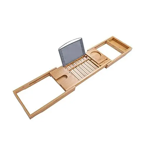 Produktbild: ACiyD Ausziehbares Bambus-Badewannen-Tablett, verstellbares Badewannen-Tablett aus Holz für zu Hause, Buch, Wein, Tablet-Halter, Leseregal