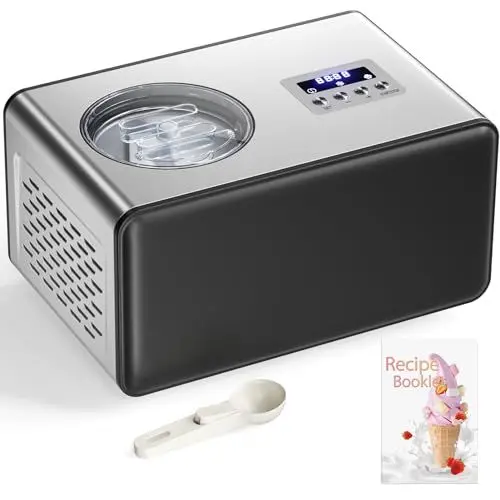 Produktbild: Acmeenjoy Eismaschine mit Kompressor 2L, Eismaschine Selbstkühlend Edelstahl 150W, mit Entnehmbarem Eisbehälter, inkl. Rezeptheft und Eisportionierer