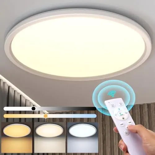 Produktbild: ACMETOP LED Deckenleuchte Dimmbar, 24W Deckenlampe mit fernbedienung 3000K-6500K deckenleuchte flach, IP54 Wasserfest led lampen deckenlampen Ultra Dünn für Schlafzimmer Küche Wohnzimmer Kinderzimmer