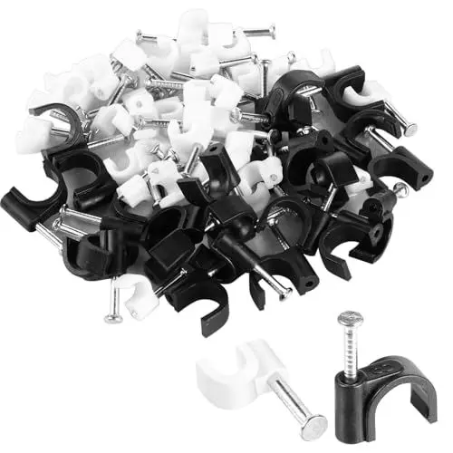 Produktbild: Acooruiteng 200 Stück Kabelschellen Nagelschellen 4 mm 8 mm Kabelschelle Cable Clips Nagelschelle Nagel Kabelclips Kabelhalter Kabelklemmen mit Eingestecktem Nagel zum Fixierung Drähten
