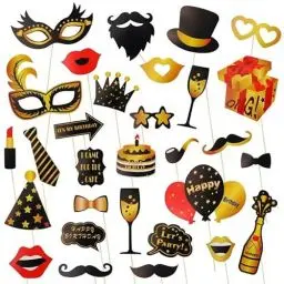 Produktbild: Acooruiteng Fotorequisiten Fotobox Accessoires 30 Stück Schwarzes Gold Party Photo Supplies Photo Booth Props